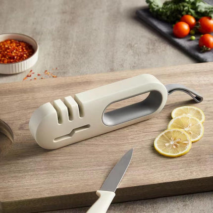 4-in-1 Kitchen Sharpener White Grey for Fruit Knives Steel Knives and Scissors.