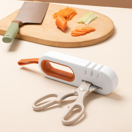 4-in-1 Kitchen Sharpener White Grey for Fruit Knives Steel Knives and Scissors.
