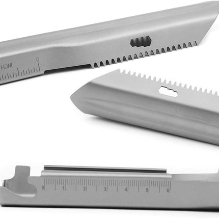 6-in-1 Mini Titanium Multitool Shovel Silver Camping Hiking Outdoor Portable Tool.