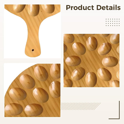 Round Wooden Serving Tray with Handle 24 Holes for Storing Deviled Eggs Sustainable Wood Design.