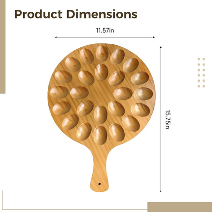 Round Wooden Serving Tray with Handle 24 Holes for Storing Deviled Eggs Sustainable Wood Design.