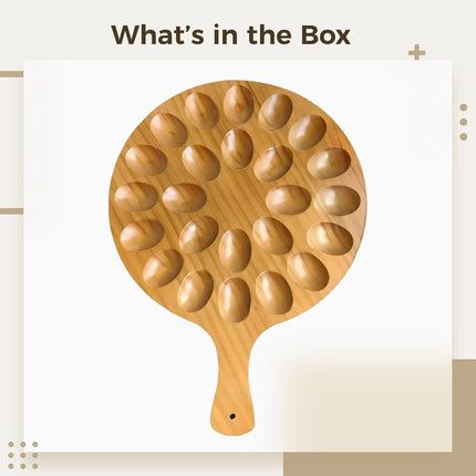 Round Wooden Serving Tray with Handle 24 Holes for Storing Deviled Eggs Sustainable Wood Design.