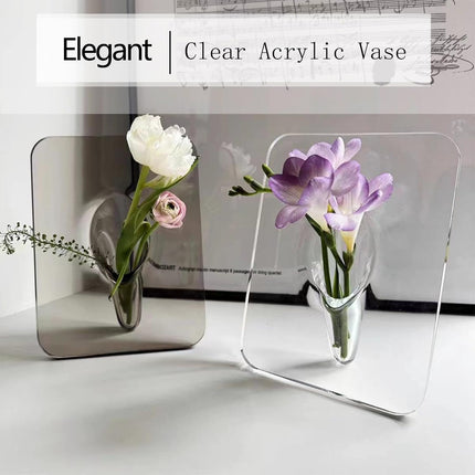 Clear Acrylic Photo Frame Vase - Modern Style Decorative Vase for Office Bookshelf Bedroom Living Room - Unique Home Decor Piece.