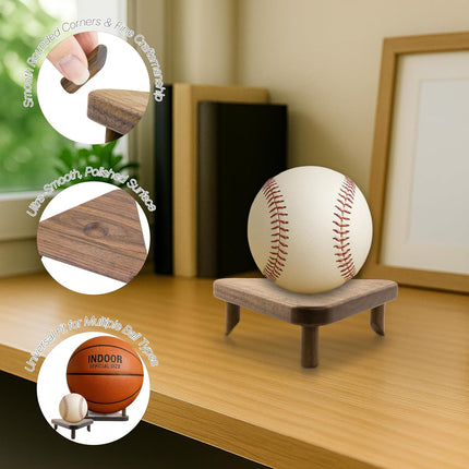 Premium Wooden Ball Display Stand Solid Walnut Wood Basketball Rugby Football Holder Triangular Autograph Sports Souvenir Display.