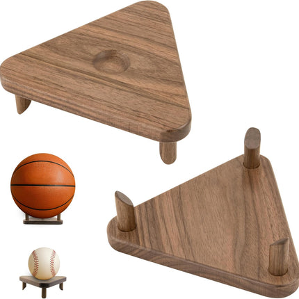 Premium Wooden Ball Display Stand Solid Walnut Wood Basketball Rugby Football Holder Triangular Autograph Sports Souvenir Display.