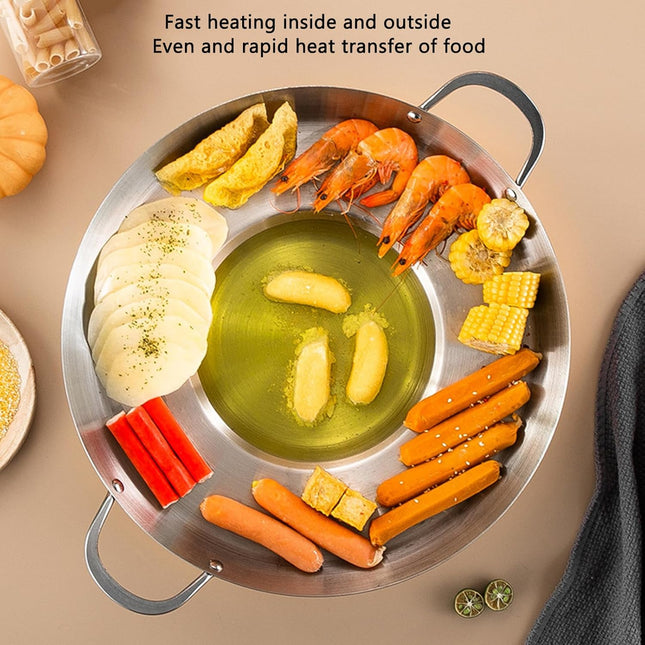 38cm Multifunctional Grill Pan with Double Handles - Silver - Suitable for Induction Gas and Barbecue - Camping Cooking Pan.