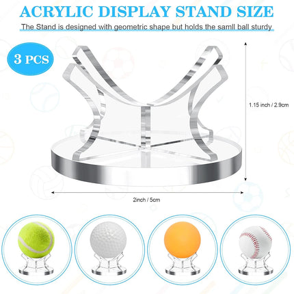 3 Piece Acrylic Ball Display Stand Holder for Baseball Golf Softball Tennis and Other Sports Balls.