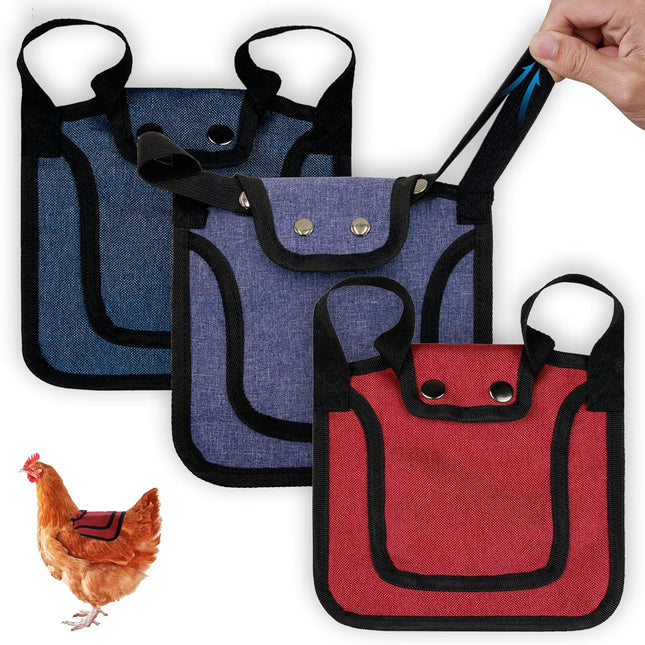 3 Piece Chicken Saddle Set Red/Blue/Purple Elastic Strap Back and Side Protection Poultry Accessories.