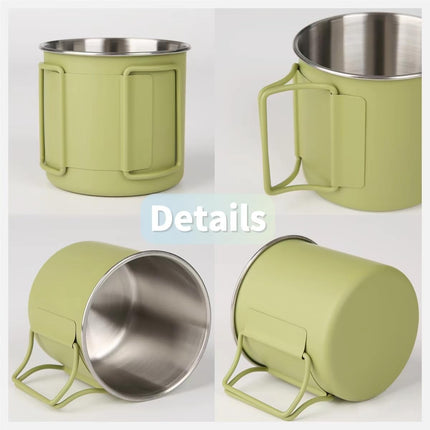 2 Pack Foldable Handle Stainless Steel Camping Mugs 12 oz Portable for Outdoor Picnic Hiking Backpacking Travel Coffee Mug Set.