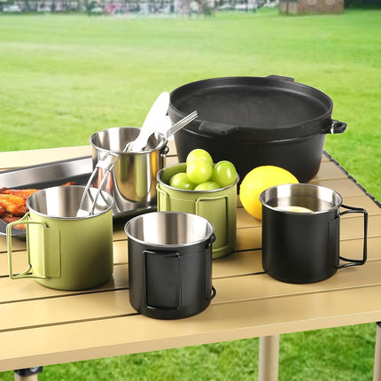 2 Pack Foldable Handle Stainless Steel Camping Mugs 12 oz Portable for Outdoor Picnic Hiking Backpacking Travel Coffee Mug Set.