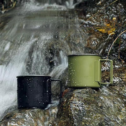 2 Pack Foldable Handle Stainless Steel Camping Mugs 12 oz Portable for Outdoor Picnic Hiking Backpacking Travel Coffee Mug Set.