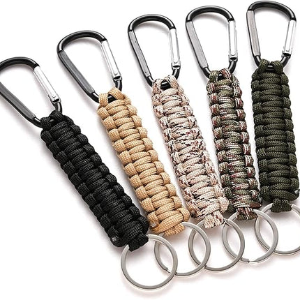 5 Pack Karabiner Keychains with Woven Lanyard Musket Hook for Outdoor Camping Hiking Backpacks.