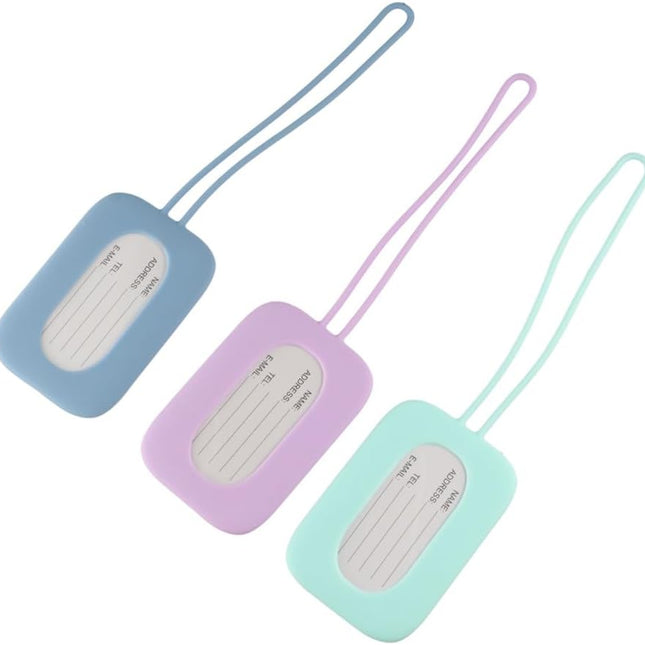 3-Piece Loss-Resistant Silicone Square Luggage Tags with Hanging Cable Travel Accessories.