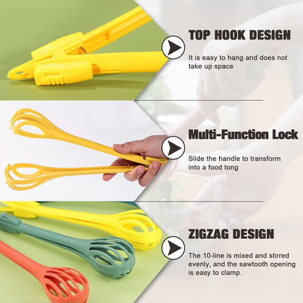 3-Piece Handheld Egg Beater Set 2-in-1 Food Tongs Mixer Salad Mixing Kitchen Tools for Cooking Baking.
