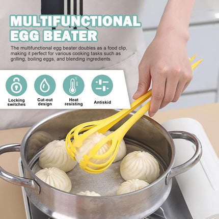 3-Piece Handheld Egg Beater Set 2-in-1 Food Tongs Mixer Salad Mixing Kitchen Tools for Cooking Baking.