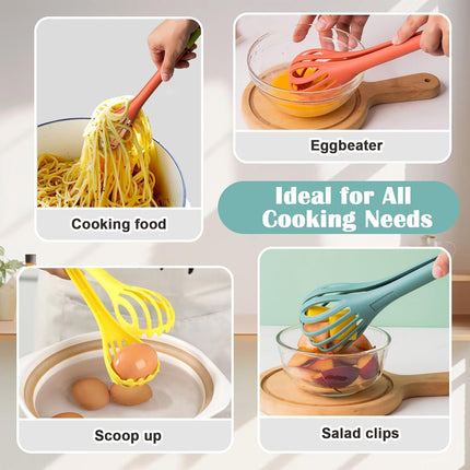 3-Piece Handheld Egg Beater Set 2-in-1 Food Tongs Mixer Salad Mixing Kitchen Tools for Cooking Baking.