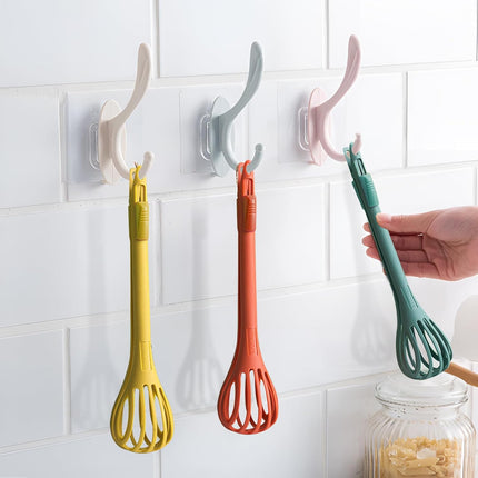 3-Piece Handheld Egg Beater Set 2-in-1 Food Tongs Mixer Salad Mixing Kitchen Tools for Cooking Baking.