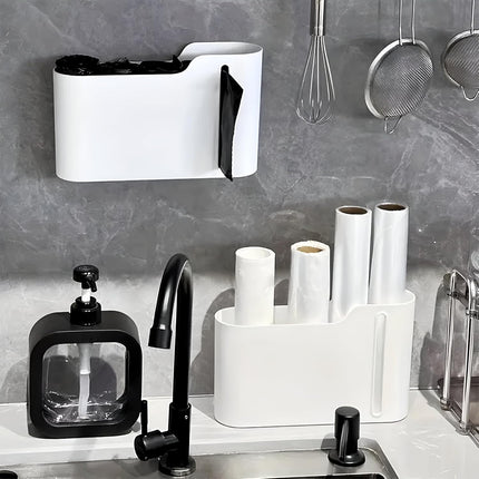 Multifunctional Wall-Mounted Storage Rack Set No Drilling Required Trash Bag Holder Bathroom Dispenser.