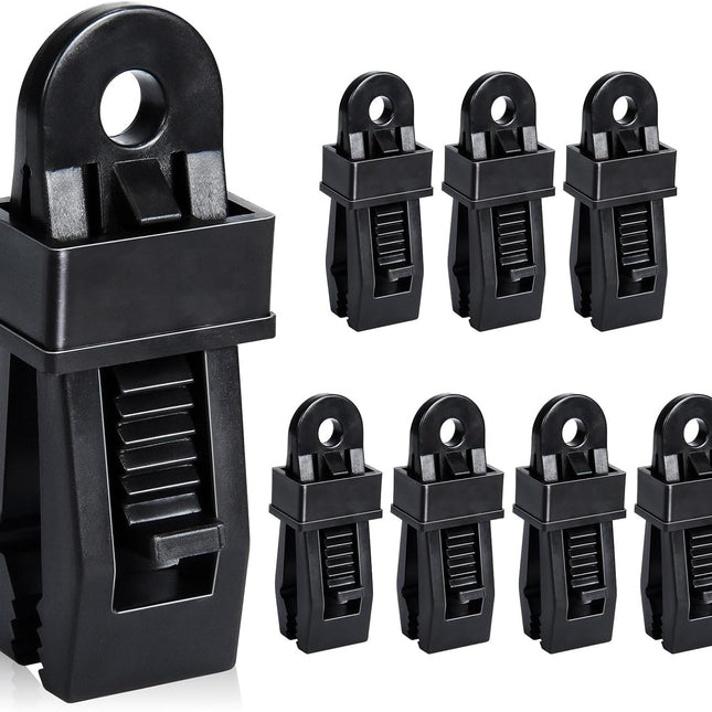 8 Pack Black Tarp Clips with Eyelets Heavy Duty Tent Canvas Clamps for Camping Caravan Awning Boat Outdoor Use.