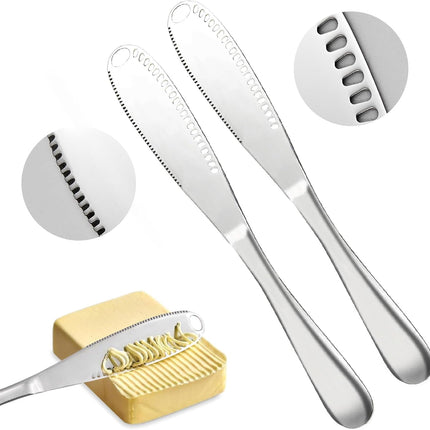 2 Pack 3-in-1 Stainless Steel Butter Spreader with Holes Cold Butter Knife Suitable for Cheese Peanuts.