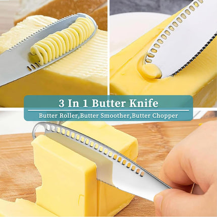 2 Pack 3-in-1 Stainless Steel Butter Spreader with Holes Cold Butter Knife Suitable for Cheese Peanuts.