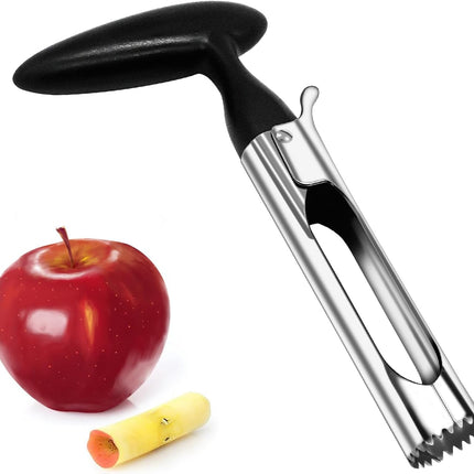1 Piece Black Stainless Steel Fruit and Vegetable Corer Easy to Press Quick Core Removal Anti-Slip Handle Dishwasher Safe.