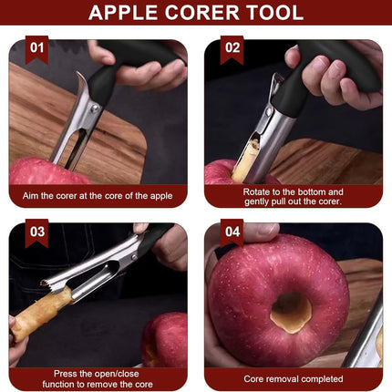 1 Piece Black Stainless Steel Fruit and Vegetable Corer Easy to Press Quick Core Removal Anti-Slip Handle Dishwasher Safe.