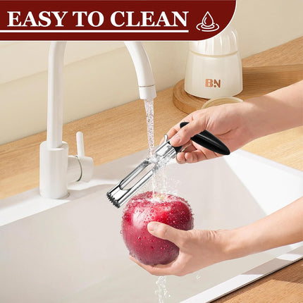 1 Piece Black Stainless Steel Fruit and Vegetable Corer Easy to Press Quick Core Removal Anti-Slip Handle Dishwasher Safe.
