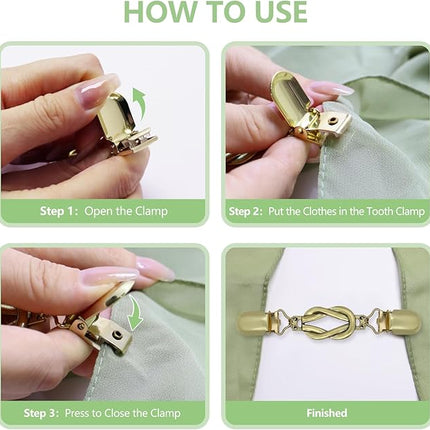 3-Pack Clothing Clips for Women & Men Waist Trouser Shirt Collar Scarf Card Holders Secure Dress Pants Waistline Adjustable Fashion Accessory.
