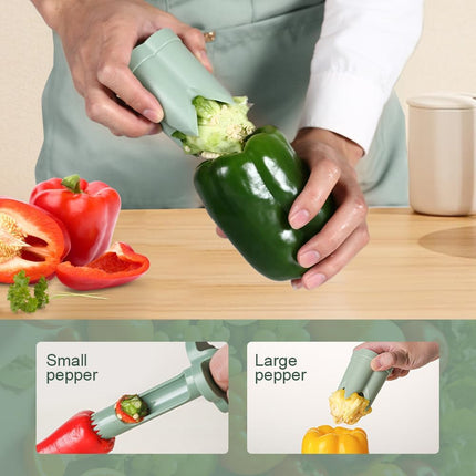 2-in-1 Green Capsicum Slicer and Seed Remover Tool - Fast Vegetable Seed Extractor Kitchen Gadget for Paprika.