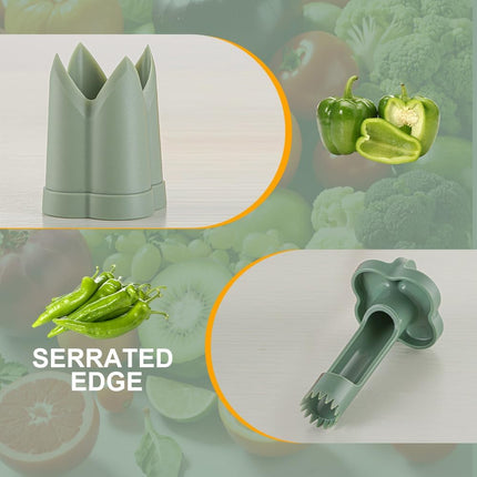 2-in-1 Green Capsicum Slicer and Seed Remover Tool - Fast Vegetable Seed Extractor Kitchen Gadget for Paprika.