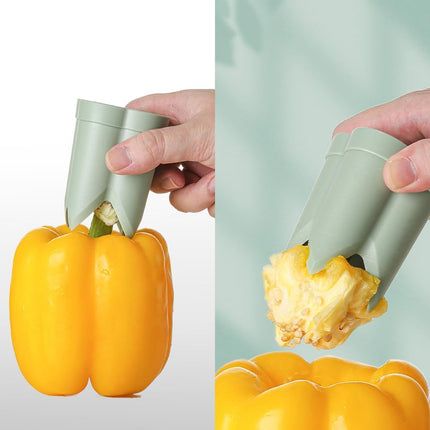 2-in-1 Green Capsicum Slicer and Seed Remover Tool - Fast Vegetable Seed Extractor Kitchen Gadget for Paprika.