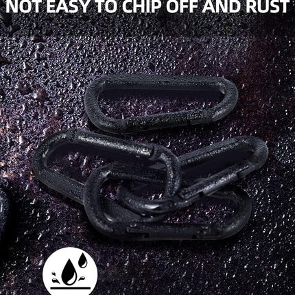 2 Pack Aluminum Black D-Shaped Carabiner 8cm - Camping Outdoor Keychain Clip for Backpack Keys.