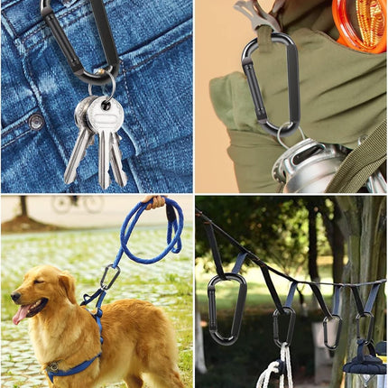 2 Pack Aluminum Black D-Shaped Carabiner 8cm - Camping Outdoor Keychain Clip for Backpack Keys.