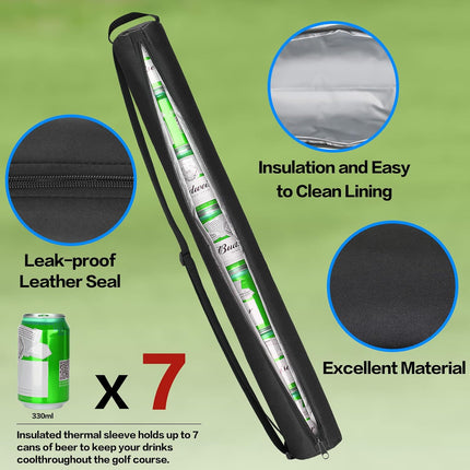Universal Body Type Black Beer Can Warmer Sleeve for 7 Cans Golf Ball and Bag Warmer.