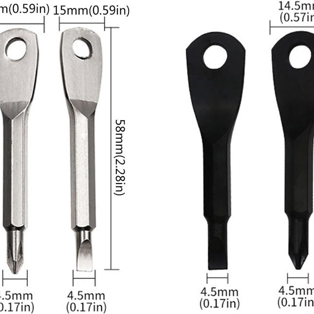 2-in-1 Keychain Screwdriver - Mini Double-Ended Flat & Cross Head - Stainless Steel - Pocket-Sized Tool - Silver.