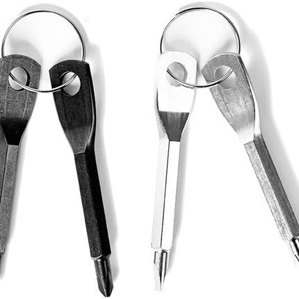 2-in-1 Keychain Screwdriver - Mini Double-Ended Flat & Cross Head - Stainless Steel - Pocket-Sized Tool - Silver.