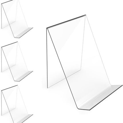 4-Pack Acrylic Open Shelving Unit - Transparent Display Rack for Books Photos Artworks - Multi-Purpose Tablet Stand and Card Holder.