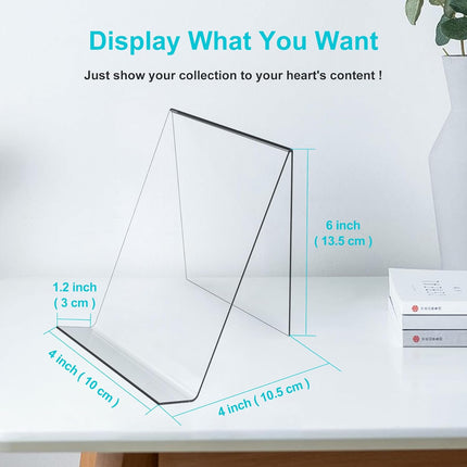 4-Pack Acrylic Open Shelving Unit - Transparent Display Rack for Books Photos Artworks - Multi-Purpose Tablet Stand and Card Holder.
