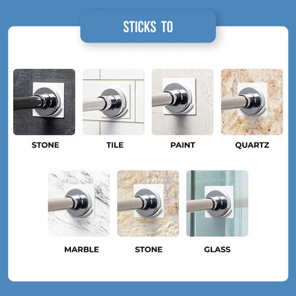 2 Pack White No Drill Shower Curtain Rod Holder Self Adhesive Wall Mounted Bracket.