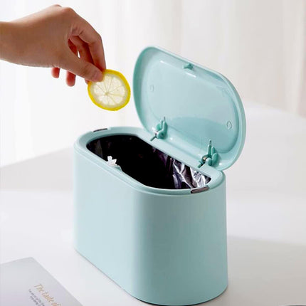 Mini Waste Bin with Lid - Blue - Small Plastic Trash Can for Bathroom Desk Kitchen Office - Removable Compact Rubbish Bin for Countertop Vanity Tabletop.