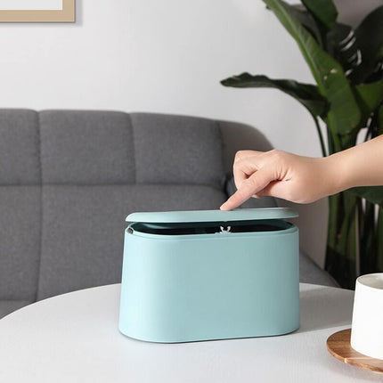 Mini Waste Bin with Lid - Blue - Small Plastic Trash Can for Bathroom Desk Kitchen Office - Removable Compact Rubbish Bin for Countertop Vanity Tabletop.