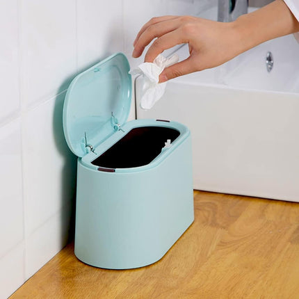 Mini Waste Bin with Lid - Blue - Small Plastic Trash Can for Bathroom Desk Kitchen Office - Removable Compact Rubbish Bin for Countertop Vanity Tabletop.