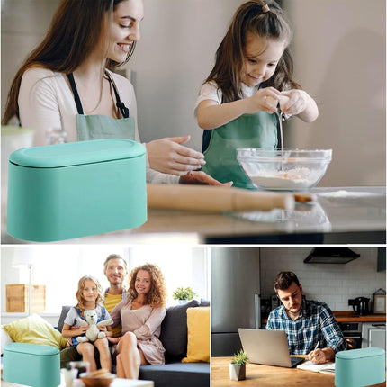 Mini Waste Bin with Lid - Blue - Small Plastic Trash Can for Bathroom Desk Kitchen Office - Removable Compact Rubbish Bin for Countertop Vanity Tabletop.