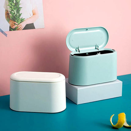 Mini Waste Bin with Lid - Blue - Small Plastic Trash Can for Bathroom Desk Kitchen Office - Removable Compact Rubbish Bin for Countertop Vanity Tabletop.