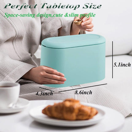 Mini Waste Bin with Lid - Blue - Small Plastic Trash Can for Bathroom Desk Kitchen Office - Removable Compact Rubbish Bin for Countertop Vanity Tabletop.