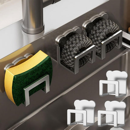 3-Piece Kitchen Sink Organizer Rack Self-Adhesive Stainless Steel Hanging Hooks for Dish Towels Accessories No Drilling Required.