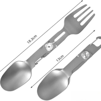 2-in-1 Folding Titanium Cutlery 13cm Silver Camping Spoon & Fork Lightweight Travel Outdoor Utensil.