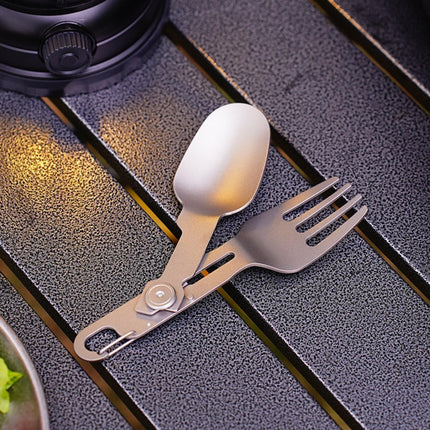 2-in-1 Folding Titanium Cutlery 13cm Silver Camping Spoon & Fork Lightweight Travel Outdoor Utensil.