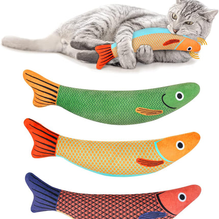 3-Piece Catnip Toy Set Interactive Plush Cartoon Cat Chew Toys Durable Indoor Kitten Playthings.